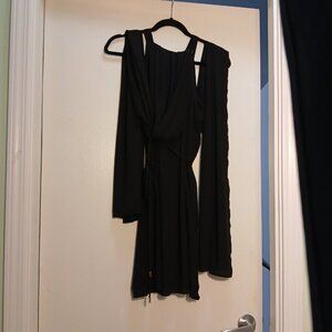Y2K Black Chiffon Dress Mini Topped with Maxi Pleated Panels~So Elegant! SzS